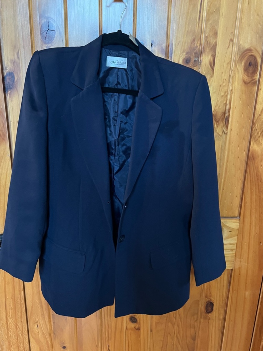 Vintage Villager Navy Blazer Jacket - Women's Tailored Suit Jacket